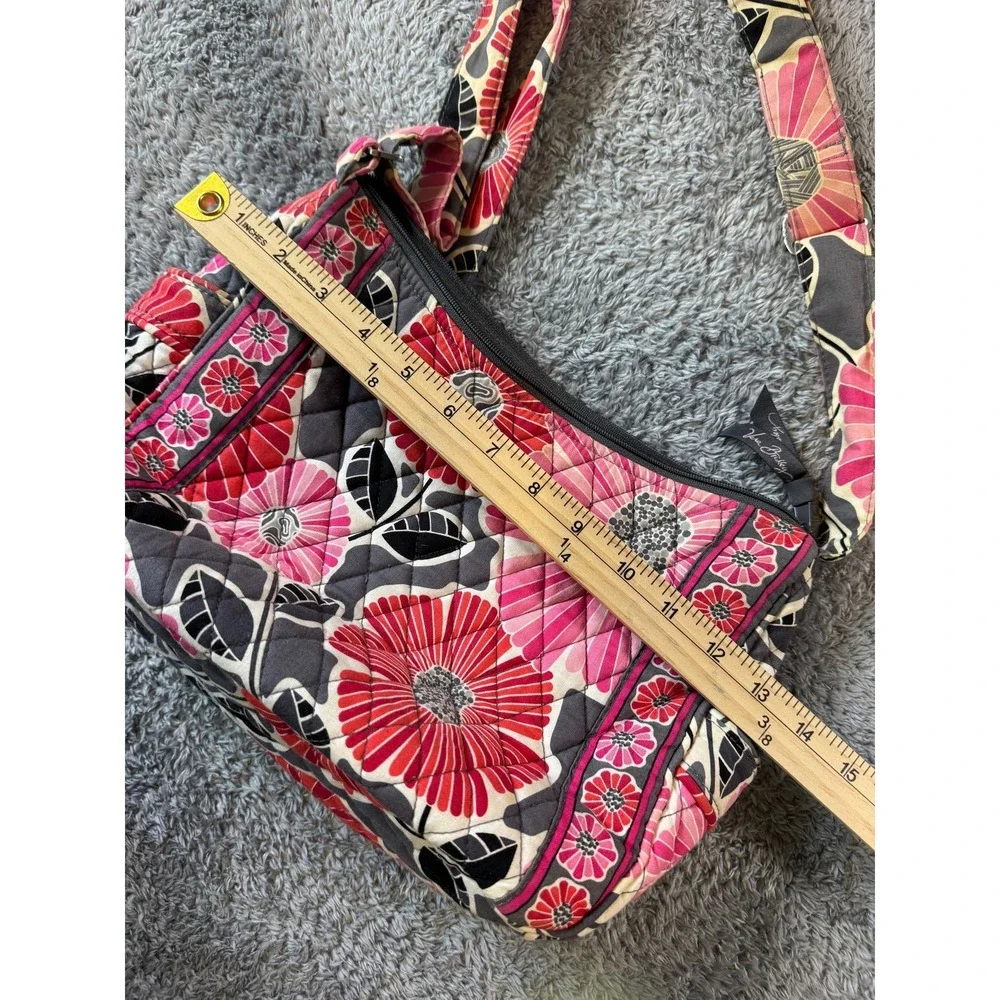 Vera Bradley Shoulder Bag Quilted Cotton Floral Pink Red Gray Hobo Purse